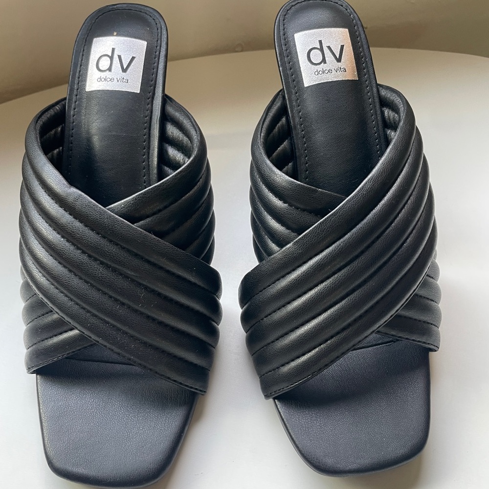 Dolce Vita Black Quilted Crossover Slide Mules